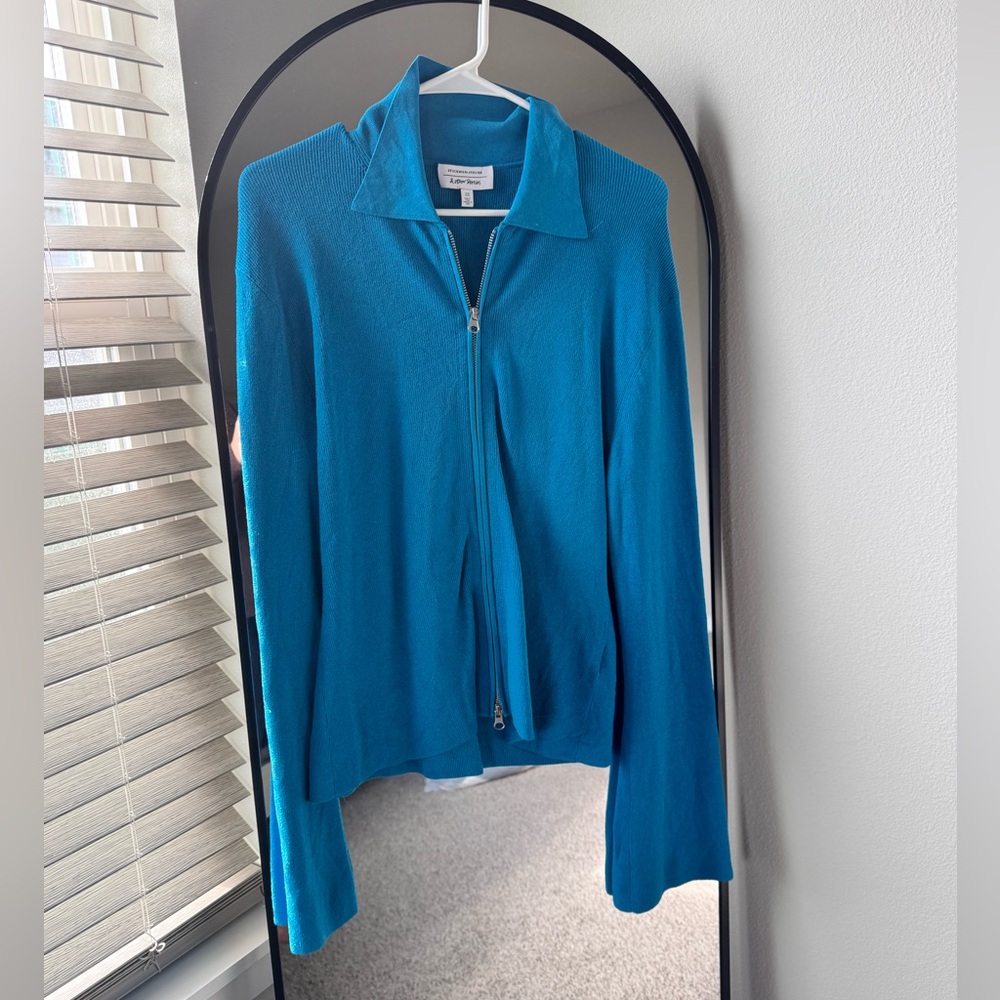 & Other Stories Blue Zip Up Ripped Blouse/Sweater